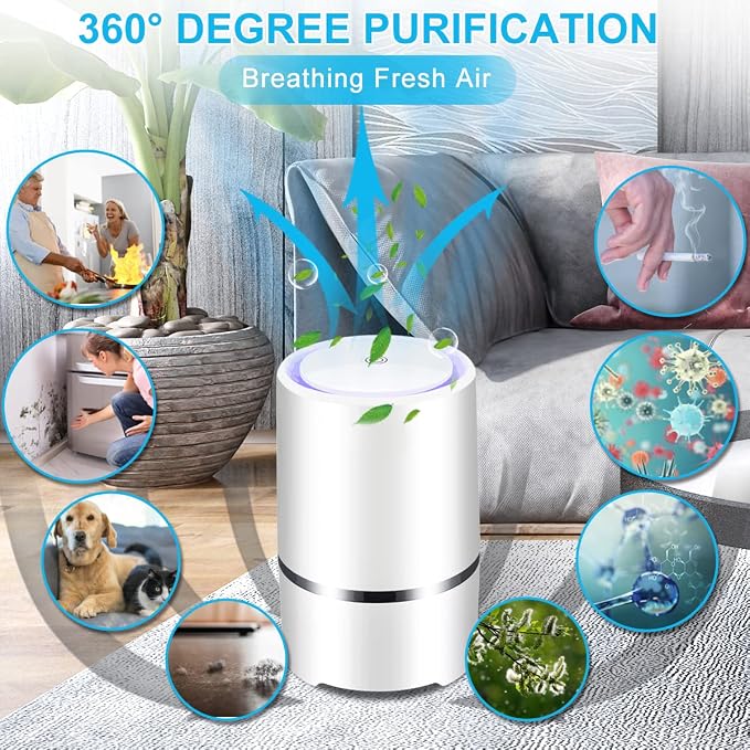Air Purifier for Home with True HEPA Filters,Low Noise Portable Air Purifiers with Night Light,Desktop USB Air Cleaner 0