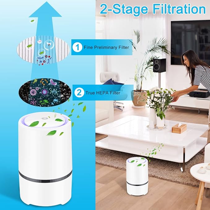 Air Purifier for Home with True HEPA Filters,Low Noise Portable Air Purifiers with Night Light,Desktop USB Air Cleaner 0