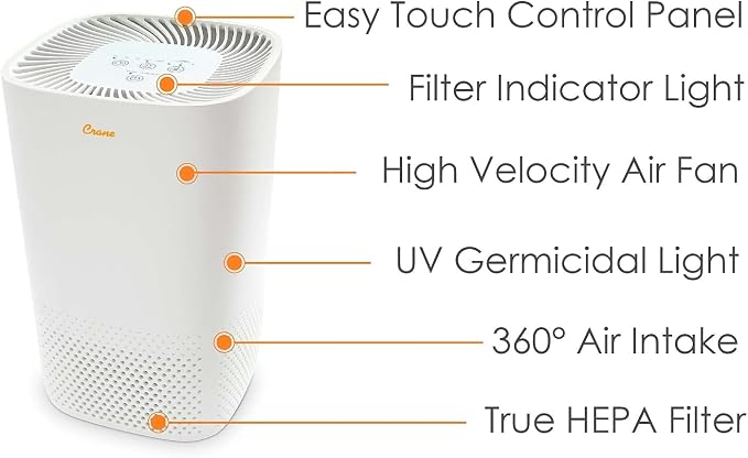 Air Purifier with True HEPA Filter, UV Light, 250 Sq Feet Coverage, Timer Function, Sleep Mode, Washable Particle Filter