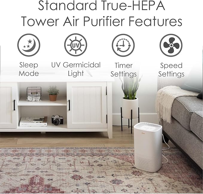 Air Purifier with True HEPA Filter, UV Light, 250 Sq Feet Coverage, Timer Function, Sleep Mode, Washable Particle Filter