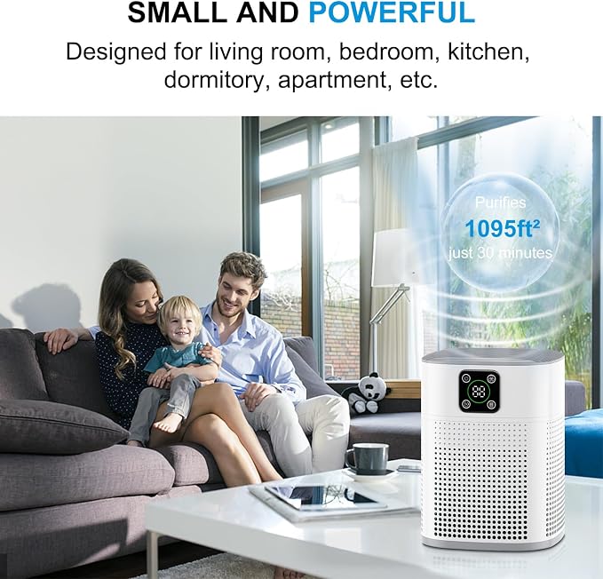 Air Purifiers for Bedroom, H13 HEPA Air Purifier for Home Large Room 1095 sqft, Air purifiers with 360°Air Intake, 3 Fan