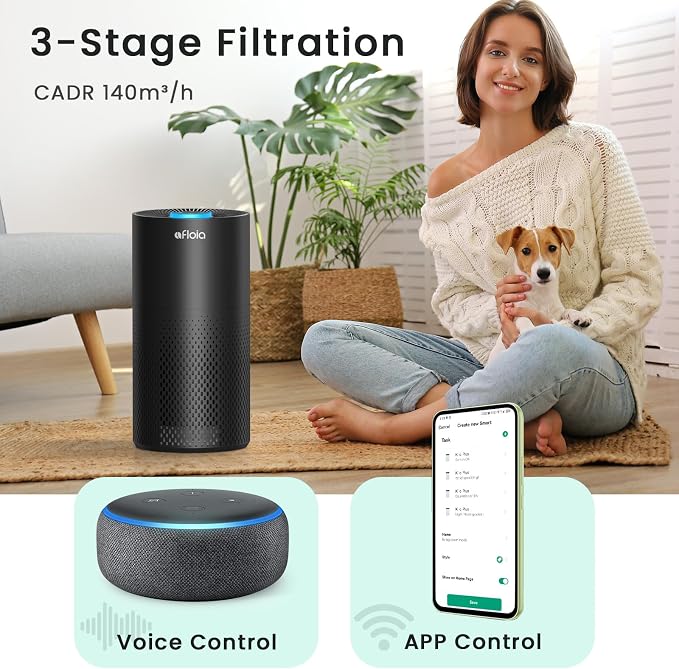 Air Purifiers for Bedroom Home Large Room, 2.4GHz Wi-Fi Smart 3 in 1 Filter Air Purifiers for Pets Allergy Odor Smoke Dust