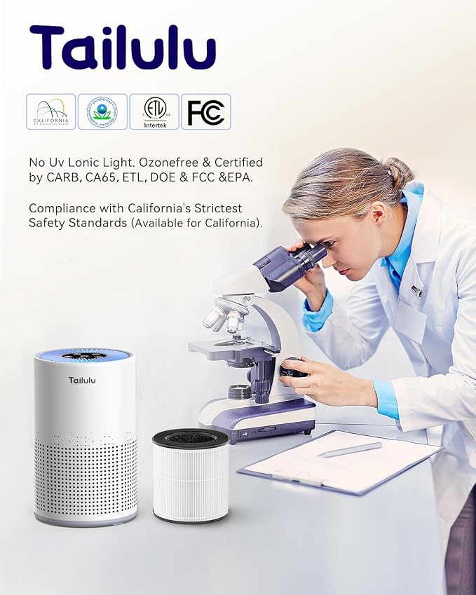 Air Purifiers for Bedroom Home Pets 1200 Ft2, H13 True HEPA Air Filter Portable Air Purifier with 12dB Sleep Mode, alternate