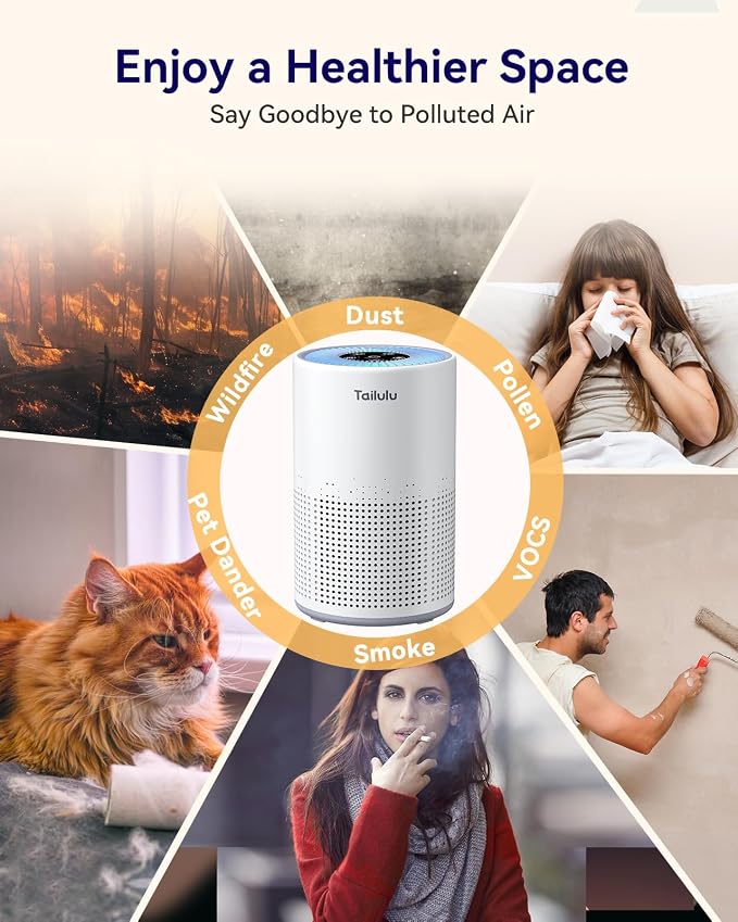 Air Purifiers for Bedroom Home Pets 1200 Ft2, H13 True HEPA Air Filter Portable Air Purifier with 12dB Sleep Mode, alternate