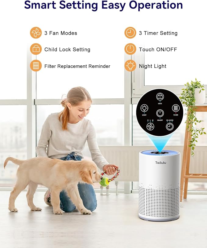 Air Purifiers for Bedroom Home Pets 1200 Ft2, H13 True HEPA Air Filter Portable Air Purifier with 12dB Sleep Mode, alternate