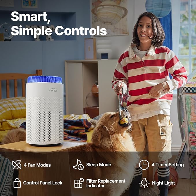 Air Purifiers for Bedroom Home up to 450 ft2, Particulate Filter for Smoke, Allergies, Pet Dander, AQI Monitor, Auto&Sleep