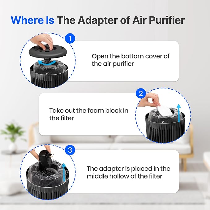 Air Purifiers for Bedroom Home with Sleep Mode for Smoke Pet Dander Odors, Small Air Purifier with Fragrance Sponge, Blue