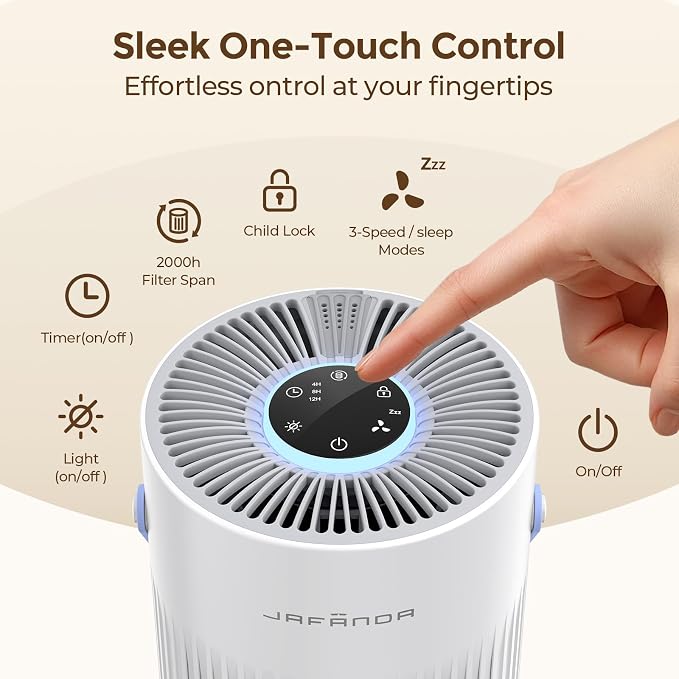 Air Purifiers for Bedroom, Pet Hair Air Purifier, Max 650 ft2, 3-in-1 Filter, H13 HEPA Air Filter, 20dB Quiet Sleep Mode