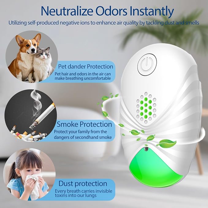 Air Purifiers for Home (4-Pack),Plug-in Air Purifier with Negative Ion Technology, Quiet Odor Eliminator for Smoke, Pets