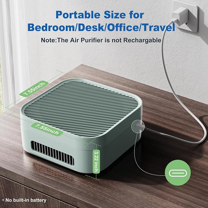 Air Purifiers for Home 600 Sq.Ft, TDBYWAE H13 True HEPA Air Purifier with USB Cable for Pets Dust Dander Pollen Odor Smoke