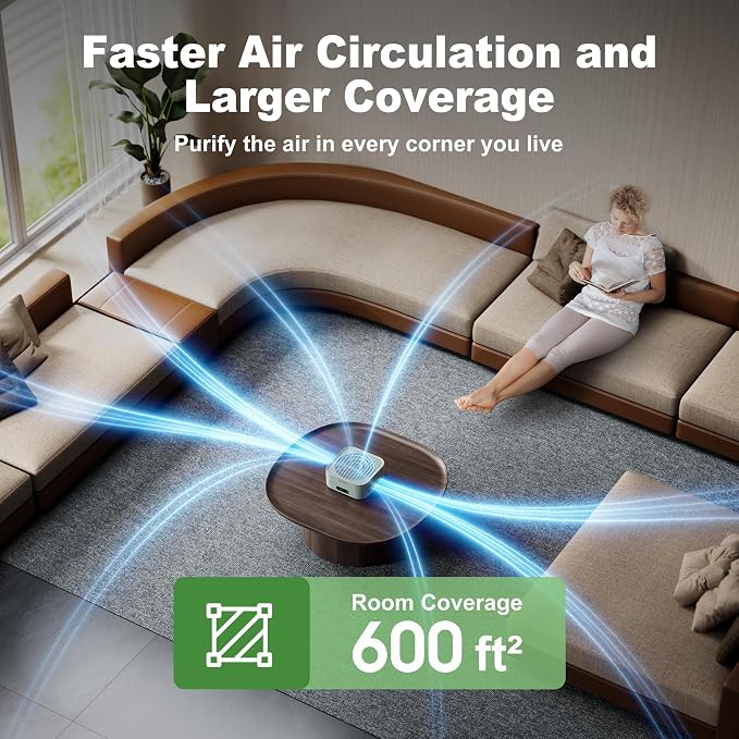 Air Purifiers for Home 600 Sq.Ft, TDBYWAE H13 True HEPA Air Purifier with USB Cable for Pets Dust Dander Pollen Odor Smoke
