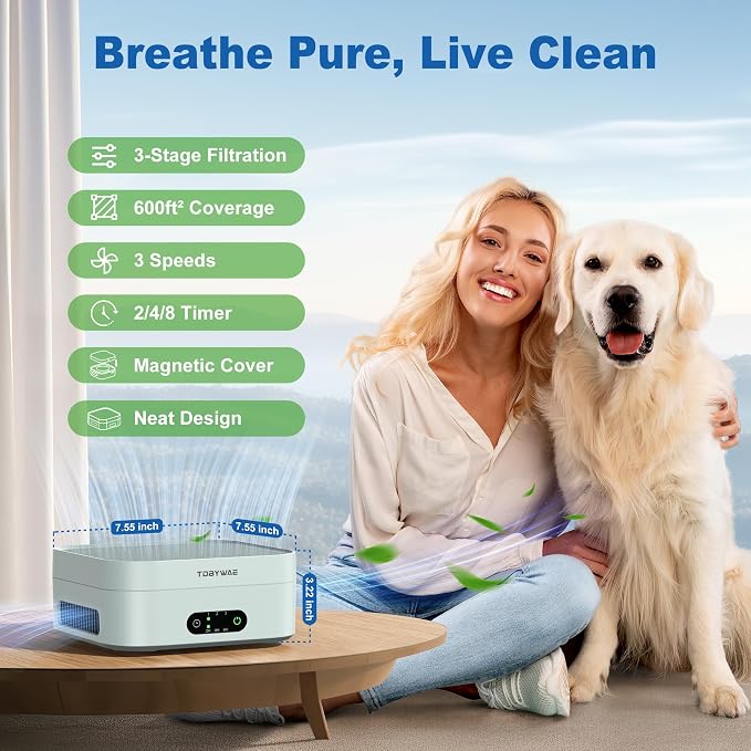 Air Purifiers for Home 600 Sq.Ft, TDBYWAE H13 True HEPA Air Purifier with USB Cable for Pets Dust Dander Pollen Odor Smoke