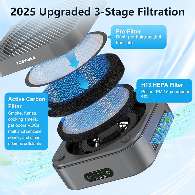Air Purifiers for Home 600 Sq.Ft, TDBYWAE H13 True HEPA Air Purifier with USB Cable for Pets Dust Dander Pollen Odor Smoke