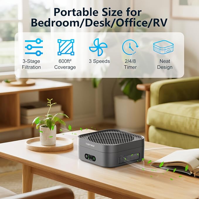 Air Purifiers for Home 600 Sq.Ft, TDBYWAE H13 True HEPA Air Purifier with USB Cable for Pets Dust Dander Pollen Odor Smoke