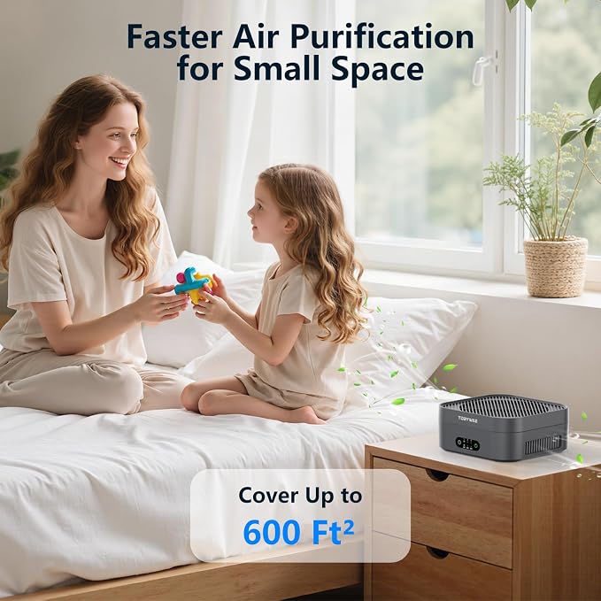 Air Purifiers for Home 600 Sq.Ft, TDBYWAE H13 True HEPA Air Purifier with USB Cable for Pets Dust Dander Pollen Odor Smoke