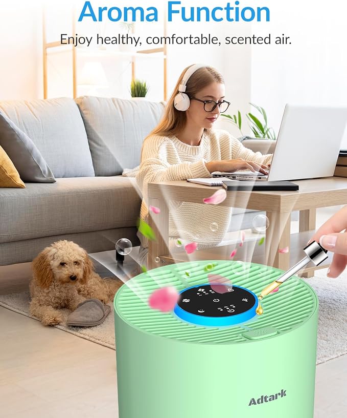 Air Purifiers for Home Bedroom, Air Cleaner with H14 True HEPA 3-in-1 Filter, Sleep Mode & Aroma Function, 3 Light Modes