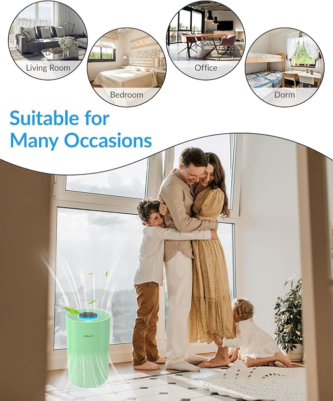 Air Purifiers for Home Bedroom, Air Cleaner with H14 True HEPA 3-in-1 Filter, Sleep Mode & Aroma Function, 3 Light Modes