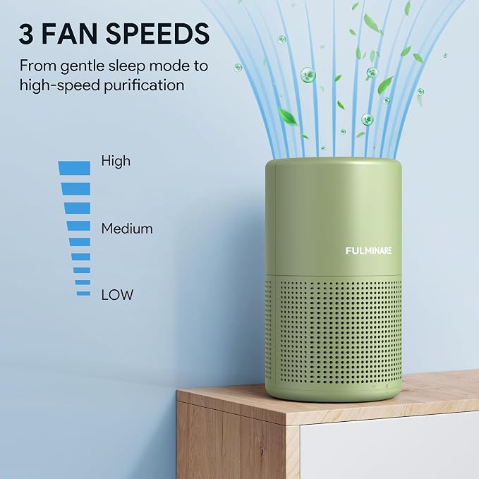 Air Purifiers for Home Bedroom H13 HEPA Air Purifier, 3 Speeds, Timer, 24dB, Small Mini Air Purifier with Night Light, Sage