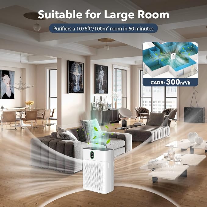 Air Purifiers for Home Large Room up to 1076 Sq Ft with PM 2.5 Display Air Quality Sensor for Pet Hair, Double-Sided Air