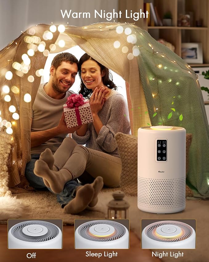 Air Purifiers for Home Large Room up to 1600ft2, H13 True HEPA Air Purifier for Bedroom with night light, Fragrance Sponge