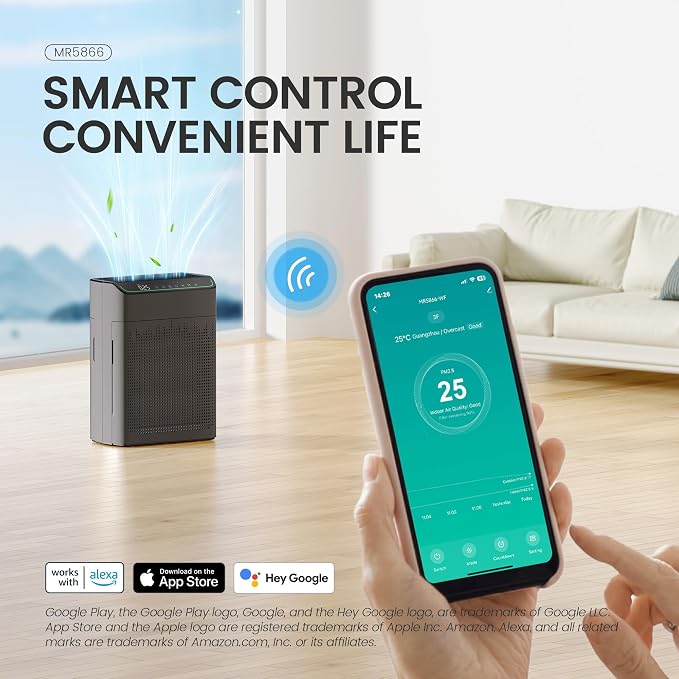 Air Purifiers for Home Large Room Up to 1690 ft2 with PM 2.5 Air Quality Monitor, Wi-Fi and Alexa compatible, alternate