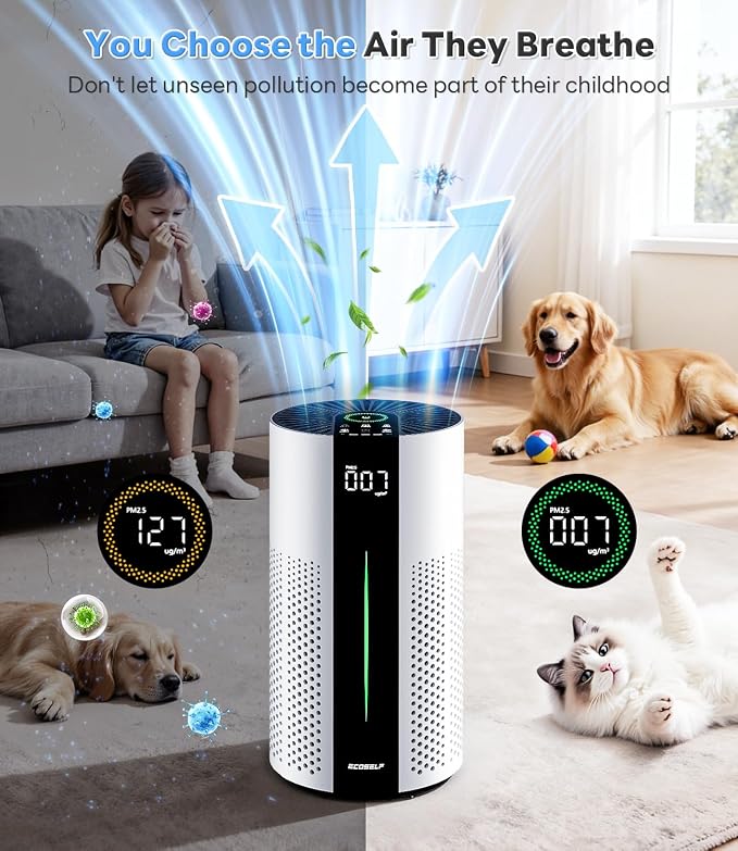Air Purifiers for Home Large Room up to 1800 Ft2, Air Purifiers for Bedroom 360° Air Intake with Smart Auto Mode, HEPA Air