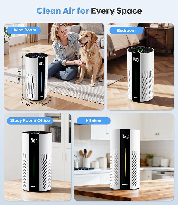 Air Purifiers for Home Large Room up to 1800 Ft2, Air Purifiers for Bedroom 360° Air Intake with Smart Auto Mode, HEPA Air