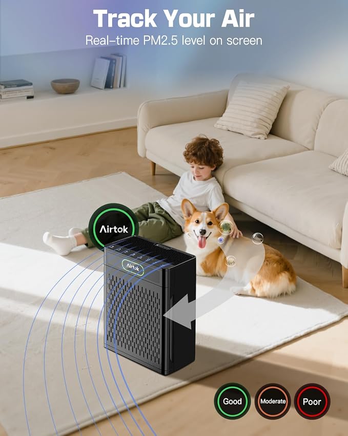 Air Purifiers for Home Large Room Up to 1848sq.ft, Air purifier for Home Pet, Washable Pre-Filter Air Quality Monitor HEAP