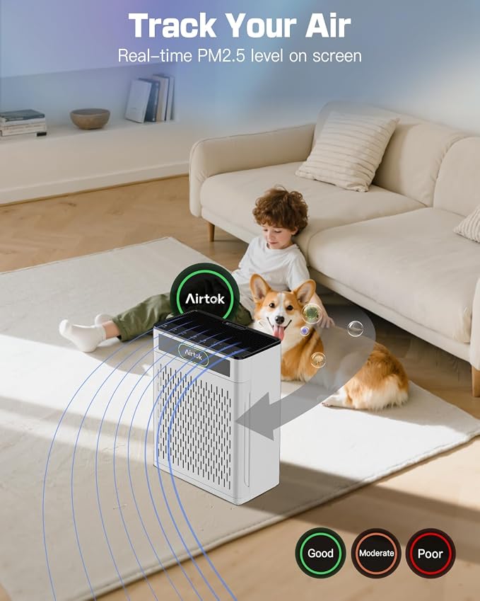 Air Purifiers for Home Large Room Up to 1848sq.ft, Air purifier for Home Pet, Washable Pre-Filter Air Quality Monitor HEAP