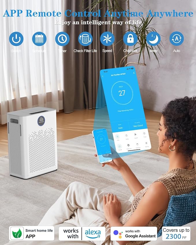 Air Purifiers for Home Large Room up to 2800ft2, Smart Wifi Air Purifier with PM2.5 Sensor, alternate product view 4