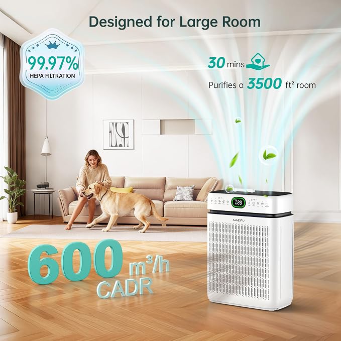 Air Purifiers for Home Large Room Up to 3500 Sq Ft with Washable Filters,Double-Sided HEPA with PM 2.5 Display Air Quality