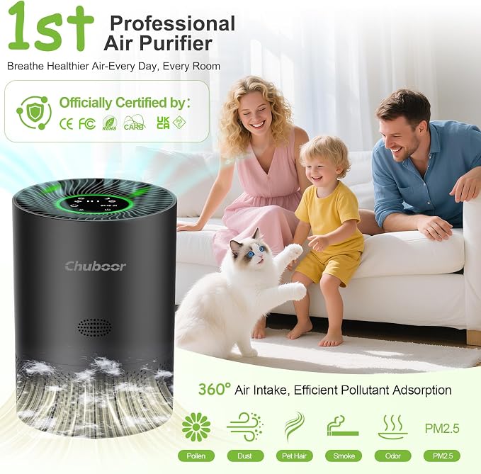 Air Purifiers for Home Large Rooms, H13 True HEPA for Bedroom Dorm Room Pets, kitchen, washroom, with Timer, Auto Mode