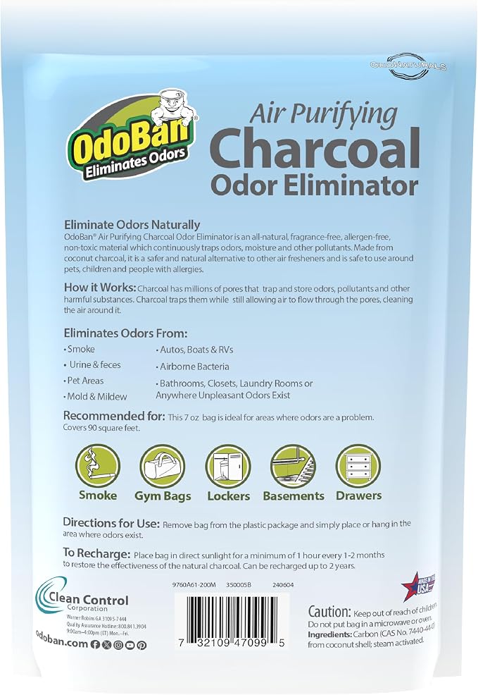 Air Purifying Charcoal Natural Odor Eliminator, made from natural materials Formula, Made in the USA, Fragrance Free