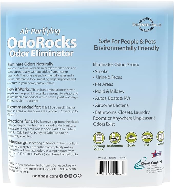 Air Purifying OdoRocks Natural Odor Eliminator Made from Natural Volcanic Rocks, Made in the USA, Fragrance Free, 6-Pack, 2