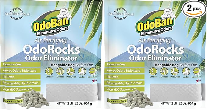 Air Purifying OdoRocks Natural Odor Eliminator Made from Natural Volcanic Rocks, 2 Pound Bag, Fragrance Free (Pack of 2)