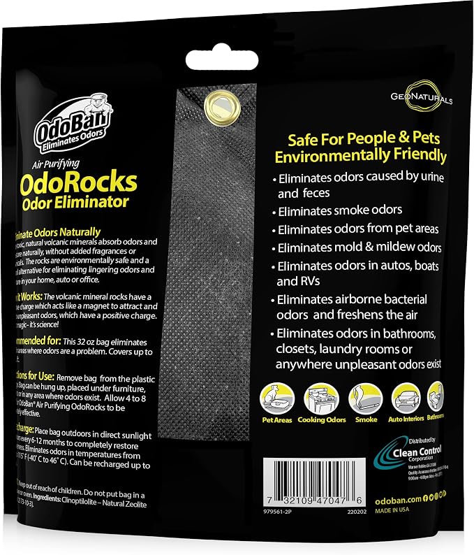 Air Purifying OdoRocks Natural Odor Eliminator Made from Natural Volcanic Rocks, 2 Pound Bag, Fragrance Free (Pack of 2)