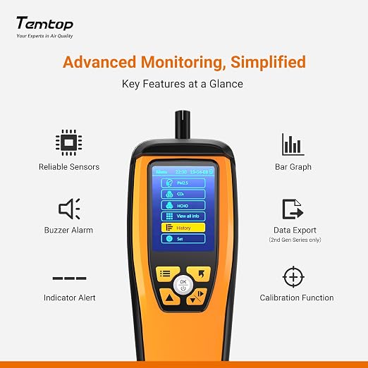 Air Quality Monitor CO2 Detector Professional Carbon Dioxide PM2.5 PM10 Formaldehyde Temperature and Humidity Monitor w/Audio