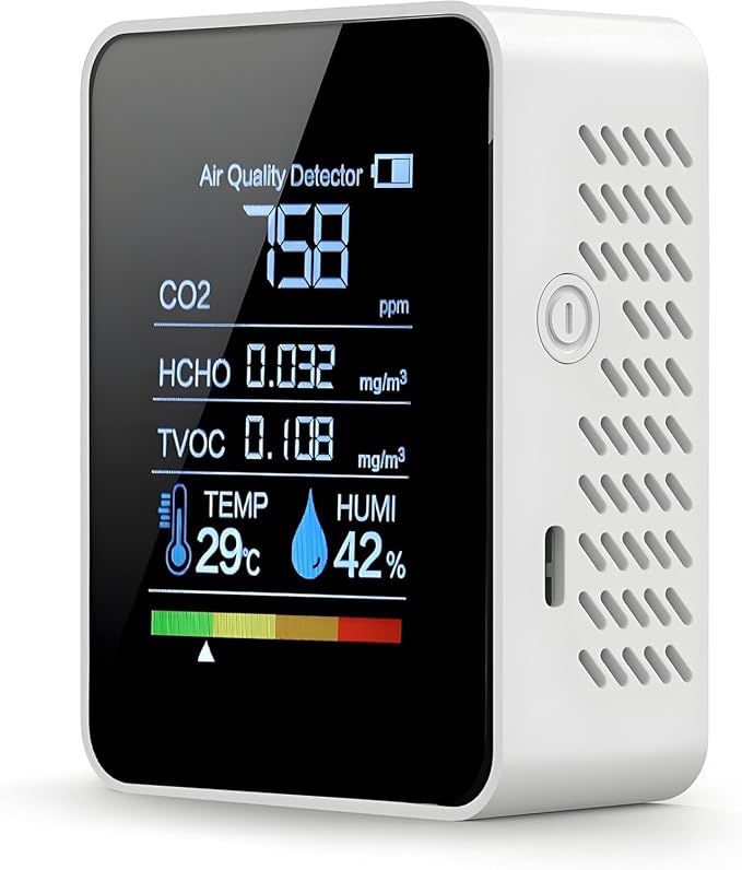 Air Quality Monitor Indoor CO2 Detector 5 in 1 Carbon Dioxide Meter with HCHO TVOC Temperature Humidity Tester for Travel