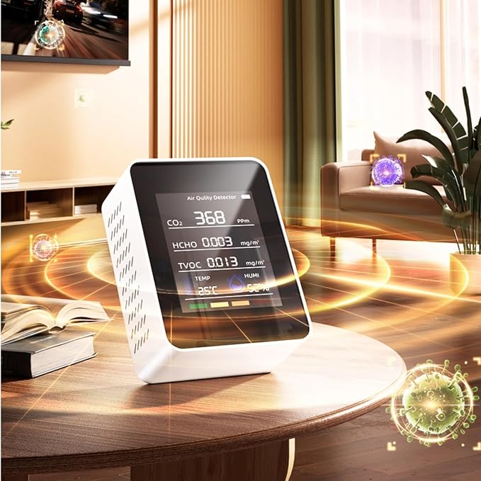 Air Quality Monitor Indoor CO2 Detector 5 in 1 Carbon Dioxide Meter with HCHO TVOC Temperature Humidity Tester for Travel