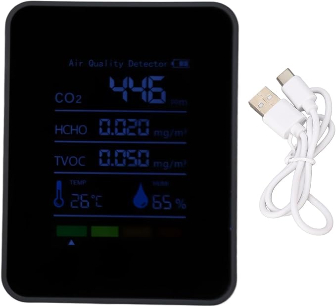Air Quality Monitor Indoor CO2 Detector 5 in 1 Carbon Dioxide Meter with HCHO TVOC Temperature Humidity Tester for Travel