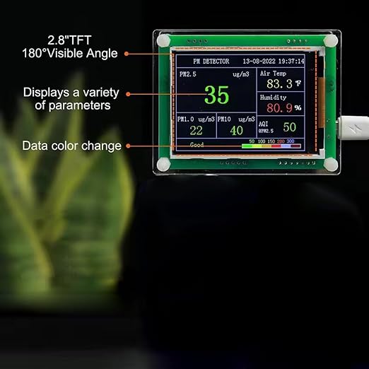 Air Quality Monitor Indoor PM 2.5 2.8in Screen 180 Wide 1600mAh Acrylic PCB Air Quality Tester with Multi Index Prevent