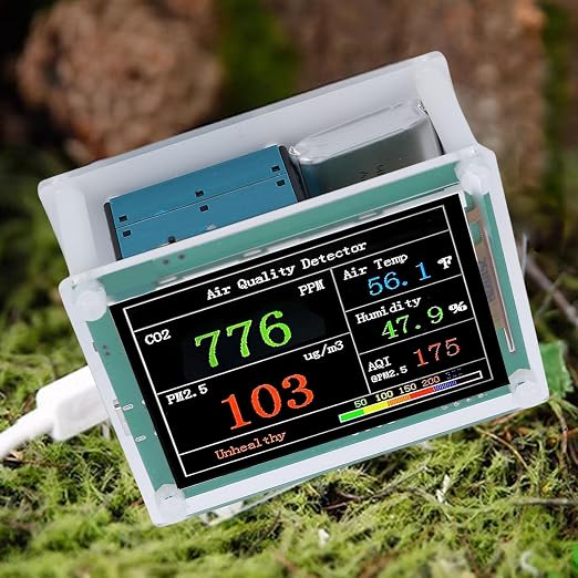 Air Quality Monitor Indoor PM 2.5 2.8in Screen 180 Wide 1600mAh Acrylic PCB Air Quality Tester with Multi Index Prevent