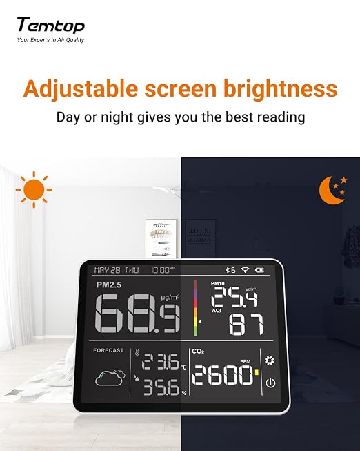 Air Quality Monitor Indoor PM2.5 CO2 Detector, 8-in-1 Smart Air Quality Weather Station with PM2.5 PM10 CO2 Temperature