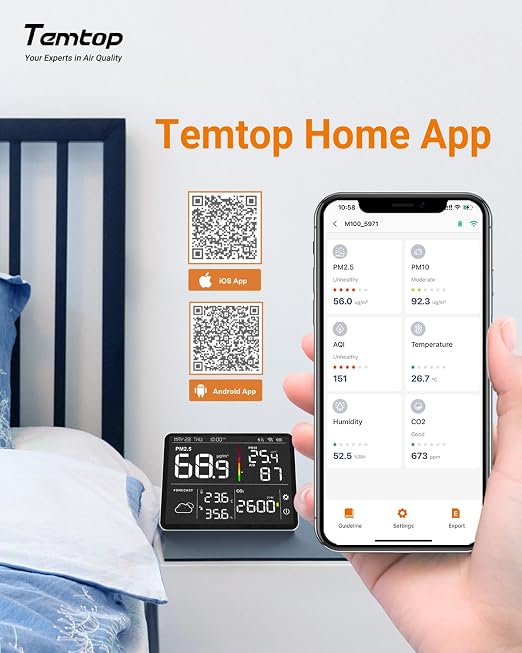 Air Quality Monitor Indoor PM2.5 CO2 Detector, 8-in-1 Smart Air Quality Weather Station with PM2.5 PM10 CO2 Temperature