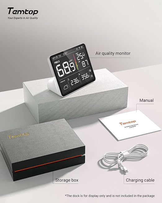 Air Quality Monitor Indoor PM2.5 CO2 Detector, 8-in-1 Smart Air Quality Weather Station with PM2.5 PM10 CO2 Temperature