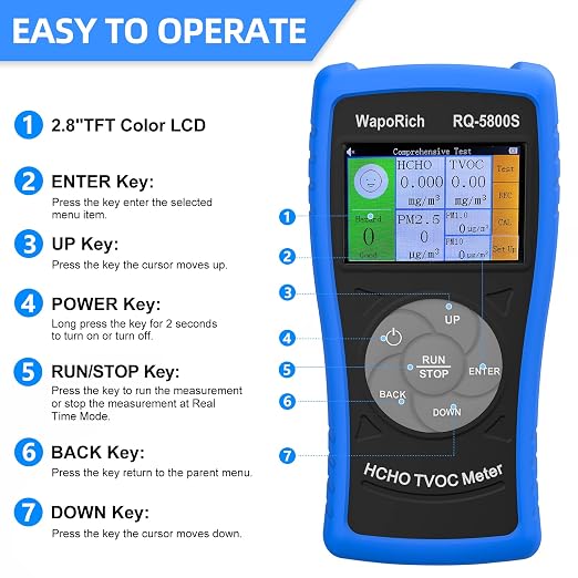 Air Quality Monitor PM2.5 PM10 Particle Counter, 4-in-1 Formaldehyde Detector for HCHO, TVOC, Indoor Air Quality Tester with