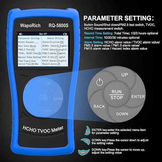 Air Quality Monitor PM2.5 PM10 Particle Counter, 4-in-1 Formaldehyde Detector for HCHO, TVOC, Indoor Air Quality Tester with