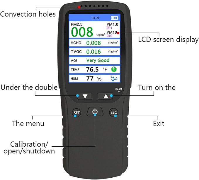Air Quality Monitor Screen Air Quality Monitor, Air Quality Detector Lcd Pm10 High Precision Pm2.5 Pm1.0 2.8 Inch Dm106