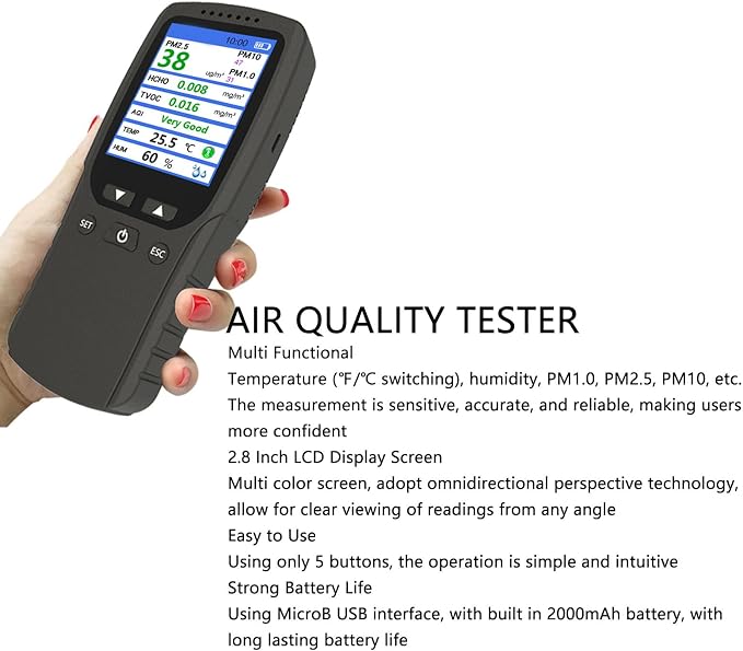 Air Quality Monitor Screen Air Quality Monitor, Air Quality Detector Lcd Pm10 High Precision Pm2.5 Pm1.0 2.8 Inch Dm106