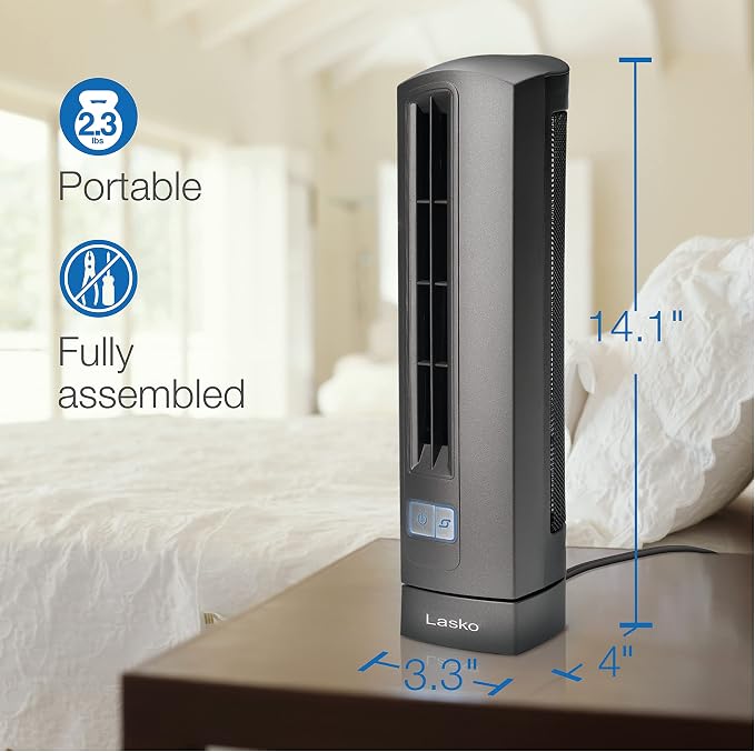 Air Stik Ulta- Oscillating Desktop Fan, 2 Speeds, for Bedroom, Living Room, Office, 14", Gray, 4000 Plastic Gray, alternate